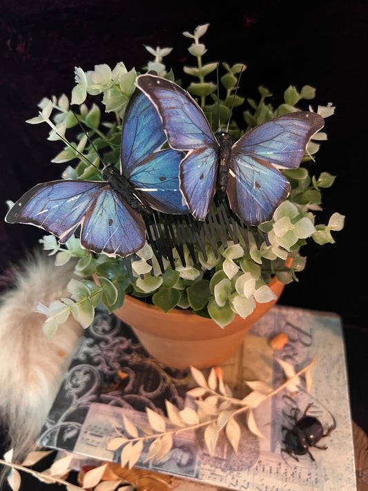 The “Garden Fairy” Hair Pin- Blue Morpho